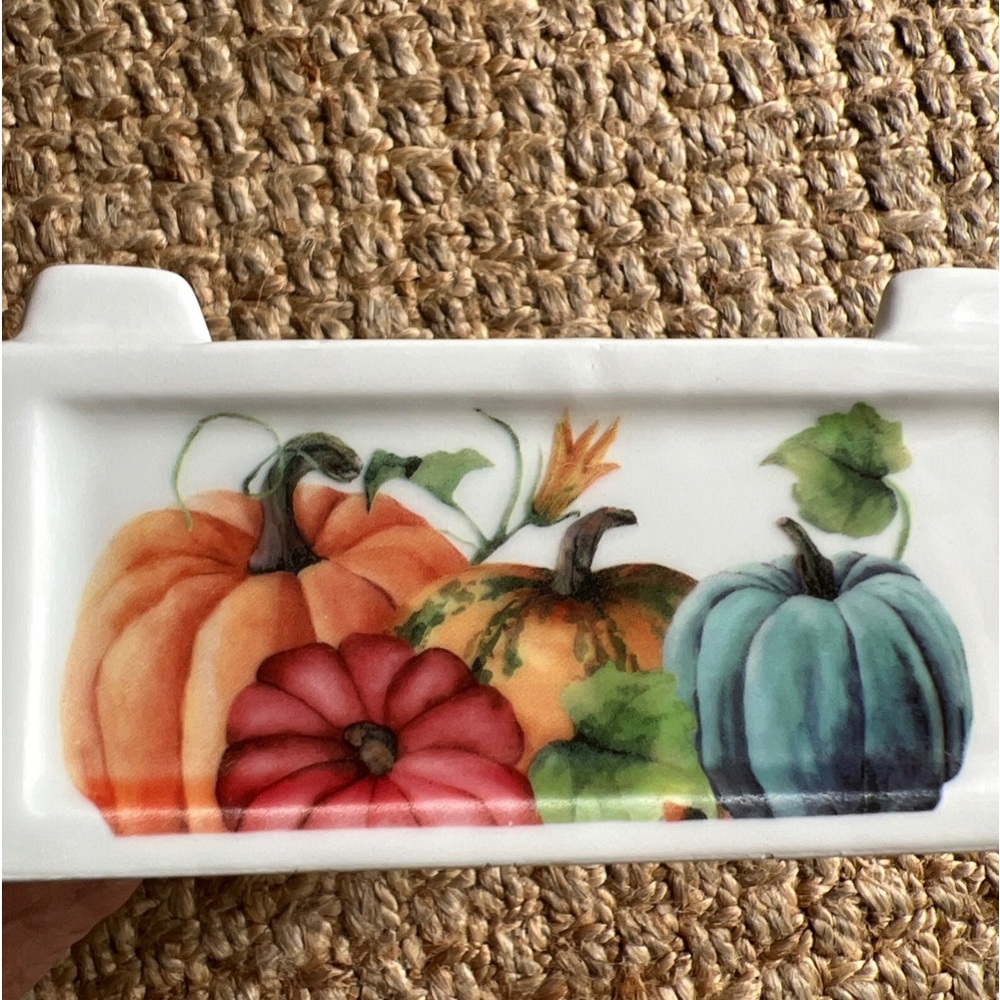 NEW CERAMICS ITALY napkin holder ceramic 8.25 x 6.75 rectangular pumpkin theme